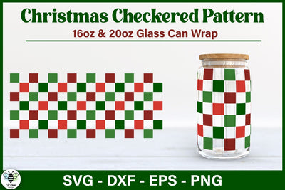 Christmas Glass Can Wrap | Checker Pattern Glass Can SVG SVG B Renee Design 