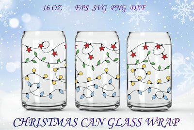 Christmas glass can wrap svg, 16 oz glass can wrap with lights SVG AnastasiyaArtDesign 