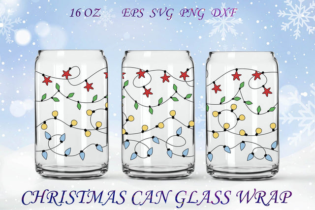Christmas glass can wrap svg, 16 oz glass can wrap with lights SVG AnastasiyaArtDesign 