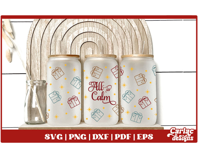 Christmas Glass Can Wrap SVG | All is Calm Glass Can SVG Carla C Designs 