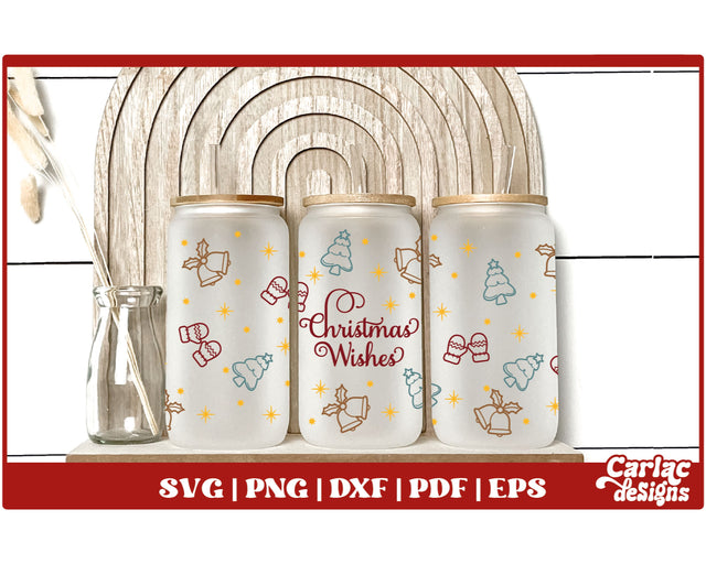 Christmas Glass Can Wrap SVG | Christmas Wishes Glass Can SVG Carla C Designs 