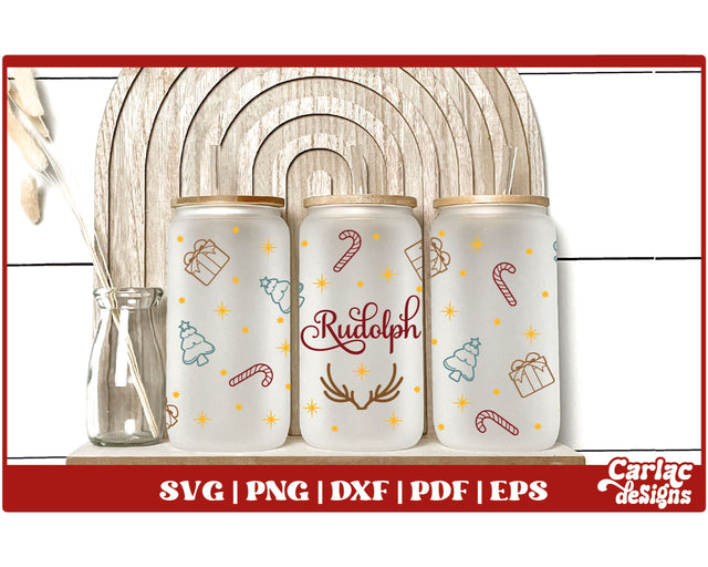 Christmas Glass Can Wrap SVG | Rudolph Glass Can SVG Carla C Designs 