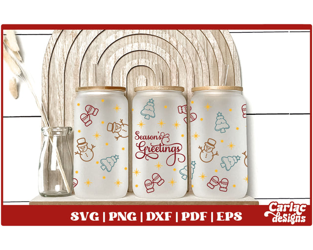 Christmas Glass Can Wrap SVG | Seasons Greetings Glass Can SVG Carla C Designs 