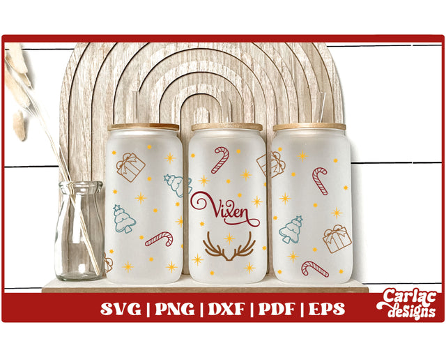 Christmas Glass Can Wrap SVG | Vixen Glass Can SVG Carla C Designs 