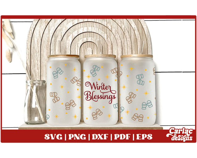Christmas Glass Can Wrap SVG | Winter Blessings Glass Can SVG Carla C Designs 