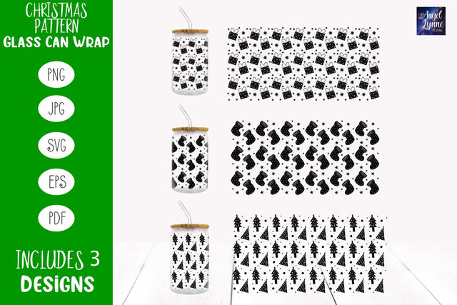 Christmas Glass Wrap | Christmas Pattern Libbey Glass Wrap SVG Angel Lynne Designs 