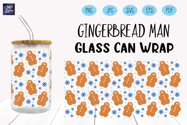 Christmas Glass Wrap | Gingerbread Man Libbey Glass Wrap SVG Angel Lynne Designs 