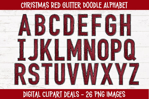 Christmas Glitter Doodle Alphabet Sets BIG Bundle - 5 Christmas Doodle Alphabet Sets in PNG Format Sublimation Digital Clipart Deals 