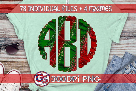 Christmas Glitter Monogram Set with Frames PNG for Sublimation Sublimation Greedy Stitches 