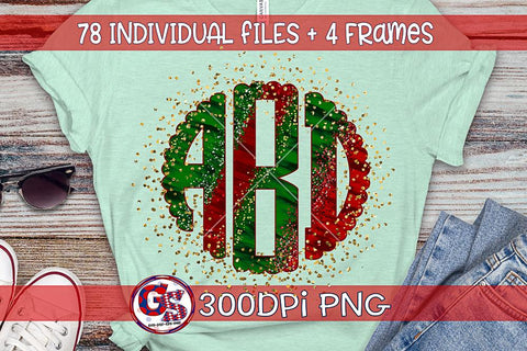 Christmas Glitter Monogram Set with Frames PNG for Sublimation Sublimation Greedy Stitches 