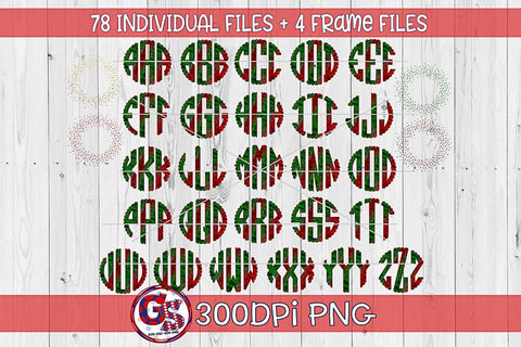 Christmas Glitter Monogram Set with Frames PNG for Sublimation Sublimation Greedy Stitches 