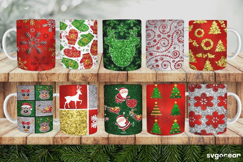 Christmas Glitter Mug Sublimation | PNG Bundle | Mug Wrap Sublimation SvgOcean 