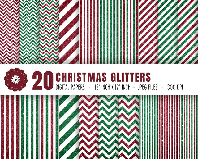Christmas Glitters Digital Papers - Beautiful Glitter Christmas Digital Patterned Papers Digital Pattern Digital Clipart Deals 