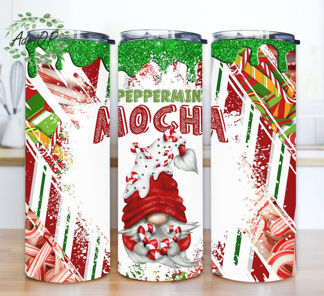 Christmas Gnome 20oz Skinny Tumbler Png, Peppermint Mocha Tumbler, Peppermint Mocha Season, Merry Christmas Gnome, Candy Cane Tumbler Wrap Sublimation AdriOP 