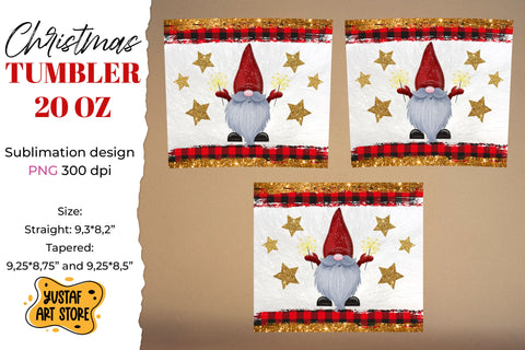 Christmas gnome and sparkler, gold stars tumbler sublimation Sublimation Yustaf Art Store 