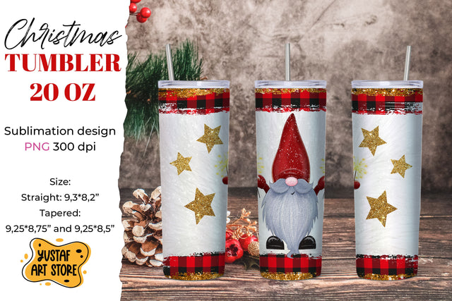 Christmas gnome and sparkler, gold stars tumbler sublimation Sublimation Yustaf Art Store 