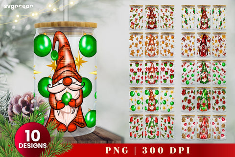 Christmas Gnome Can Glass Wrap | Beer Can | 16 Oz Libbey Glass SVG SvgOcean 