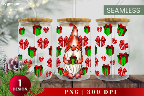 Christmas Gnome Can Glass Wrap | Beer Can | 16 Oz Libbey Glass SVG SvgOcean 