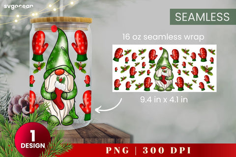 Christmas Gnome Can Glass Wrap | Beer Can | 16 Oz Libbey Glass SVG SvgOcean 