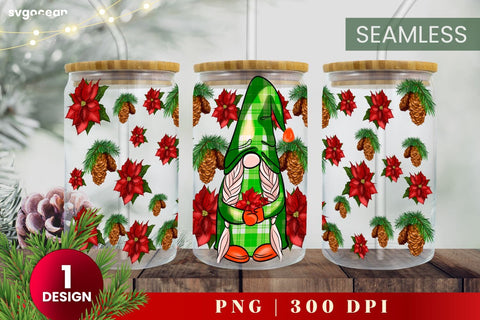 Christmas Gnome Can Glass Wrap | Beer Can | 16 Oz Libbey Glass SVG SvgOcean 