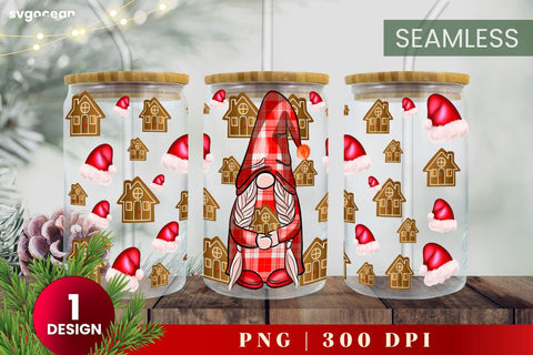Christmas Gnome Can Glass Wrap | Beer Can | 16 Oz Libbey Glass SVG SvgOcean 
