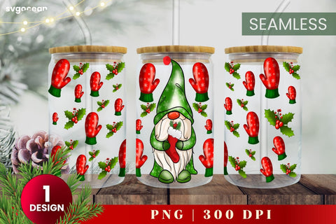 Christmas Gnome Can Glass Wrap | Beer Can | 16 Oz Libbey Glass SVG SvgOcean 
