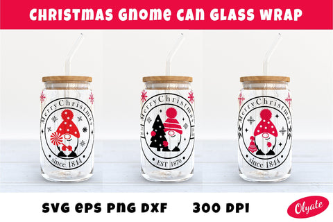 Christmas Gnome Can Glass Wrap SVG. Gnome 16 OZ Can Glass SVG Olga Terlyanskaya 