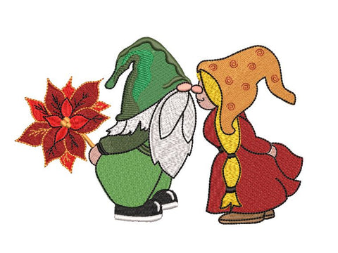 Christmas Gnome Couple with poinsettia Machine Embroidery Embroidery/Applique DESIGNS Canada Embroidery 