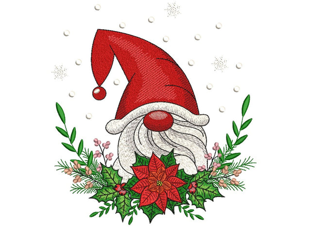 Christmas Gnome Embroidery Design, Wreath Embroidery File, Poinsettia Embroidery Design, 3 sizes, Instant Download Embroidery/Applique DESIGNS Nino Nadaraia 