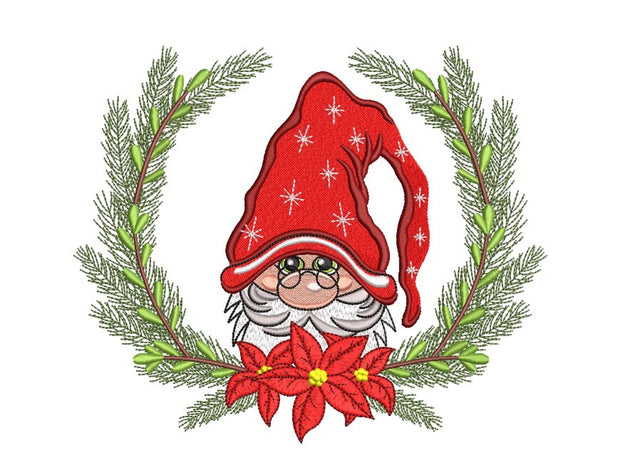 Christmas Gnome Embroidery Design, Wreath Embroidery File, Poinsettia Embroidery Design, 4 sizes, Instant Download Embroidery/Applique DESIGNS Nino Nadaraia 