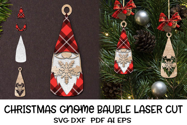 Christmas Gnome Laser cut . Christmas Bauble Ornament. SVG Samaha Design 