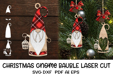 Christmas Gnome Laser cut file. Christmas Ornament Bauble. SVG Samaha Design 