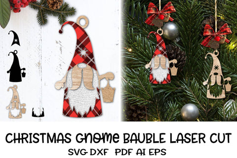 Christmas Gnome Laser cut file. Christmas Ornament Bauble. SVG Samaha Design 