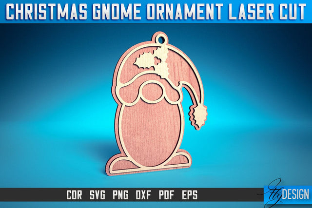 Christmas Gnome Ornament Card Laser Cut SVG | Christmas Laser Cut SVG Design | CNC Files SVG Fly Design 