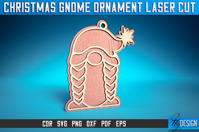 Christmas Gnome Ornament Card Laser Cut SVG | Christmas Laser Cut SVG Design | CNC Files SVG Fly Design 