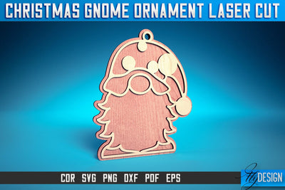 Christmas Gnome Ornament Card Laser Cut SVG | Christmas Laser Cut SVG Design | CNC Files SVG Fly Design 