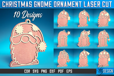 Christmas Gnome Ornament Card Laser Cut SVG | Christmas Laser Cut SVG Design | CNC Files SVG Fly Design 