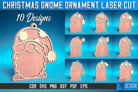 Christmas Gnome Ornament Card Laser Cut SVG | Christmas Laser Cut SVG Design | CNC Files SVG Fly Design 