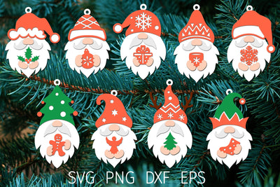 Christmas gnome ornament svg, 3D layered Christmas laser cut SVG Digital Rainbow Shop 