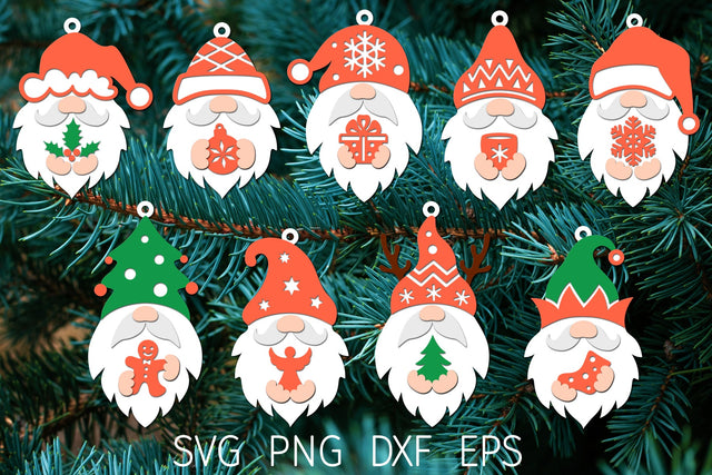 Christmas gnome ornament svg, 3D layered Christmas laser cut SVG Digital Rainbow Shop 