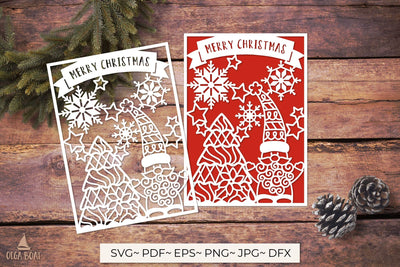 Christmas gnome santa svg | Merry Christmas card papercut 3D Paper Olga Boat Design 