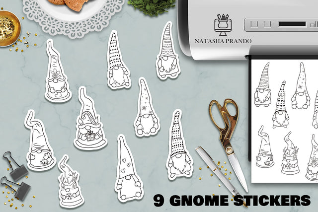 Christmas Gnome Stickers to color Sublimation Natasha Prando 