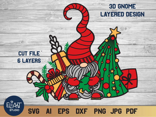 Christmas Gnome SVG, 3D Layered Gnome SVG, 6 Layers. 3D Paper Elinorka 