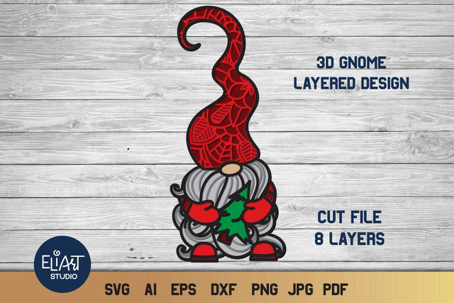 Christmas Gnome SVG, 3D Layered Gnome SVG, 8 Layers. 3D Paper Elinorka 
