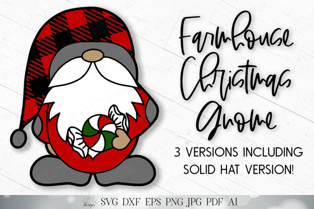 Christmas Gnome SVG | Farmhouse Buffalo Check Gnome SVG | Winter Gnome SVG | Gnomies svg | dxf and more | Printable | Sublimination SVG Diva Watts Designs 