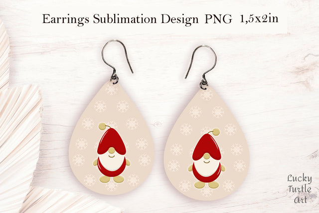Christmas gnome teardrop earrings sublimation design Sublimation LuckyTurtleArt 