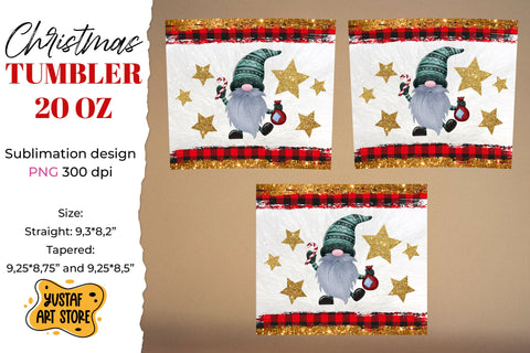 Christmas gnome tumbler sublimation wrap gold stars Sublimation Yustaf Art Store 