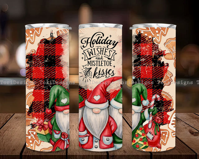 Christmas Gnome Tumbler Wrap PNG Gnomie Kisses Plaid Seamless Sublimation Designs Downloads Sublimation ToriDesigns 