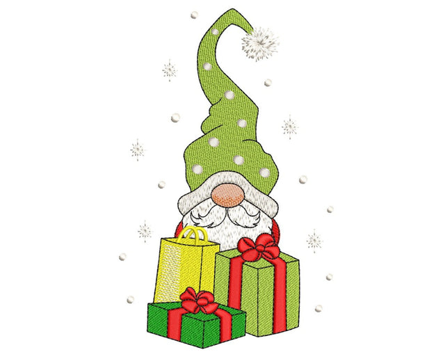 Christmas Gnome with Gifts Embroidery Design, 3 sizes, Instant Download Embroidery/Applique DESIGNS Nino Nadaraia 