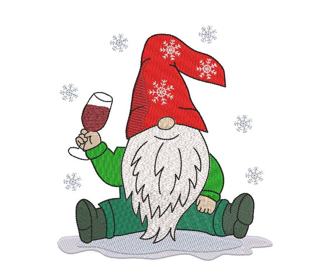 Christmas Gnome with wine glass Machine Embroidery Embroidery/Applique DESIGNS Canada Embroidery 